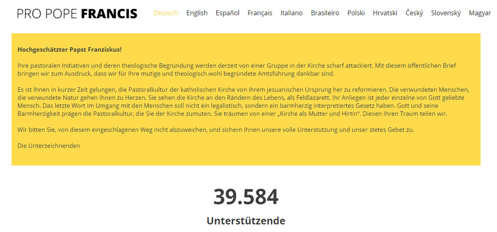 'Pro Pope Francis': Über 40.000 Unterzeichner aus 50 Nationen / www.pro-pope-francis.com 'Pro Pope Francis': Über 40.000 Unterzeichner aus 50 Nationen