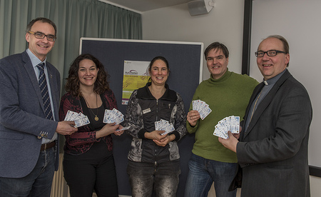 PK Autofasten / Superitendent Olivier Dantine, LHStv. Ingrid Felipe / Umweltbeauftragte Diözese Innsbruck Daniela Soier / Andreas Exenberger (Spieleerfinder) / Bischof Hermann Glettler,  / 06.02.2018 / Haus der Begegnung - Innsbruck / @Vanessa Rachlé